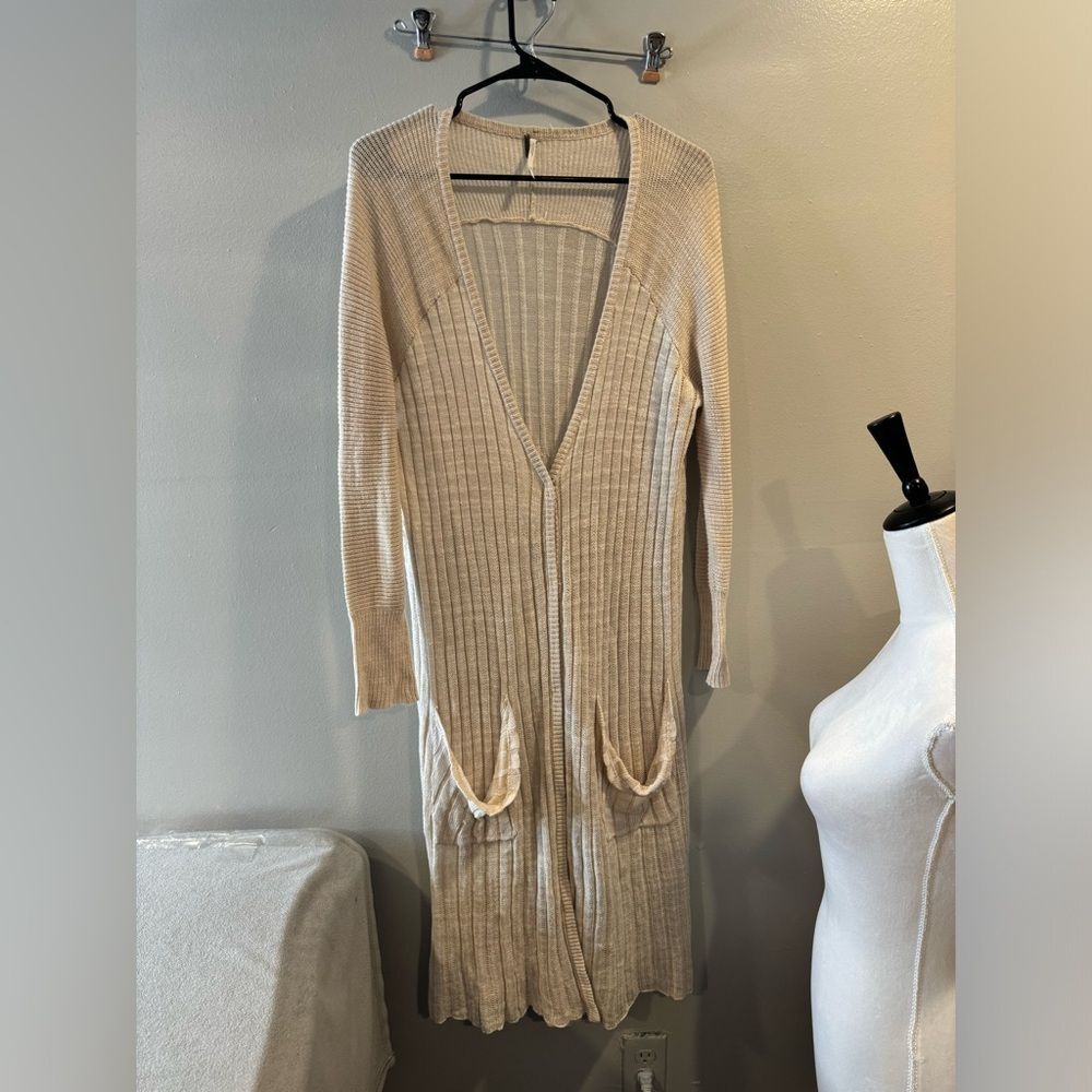 Free People Ivory Crochet Sweater With Pockets Size M Oversized